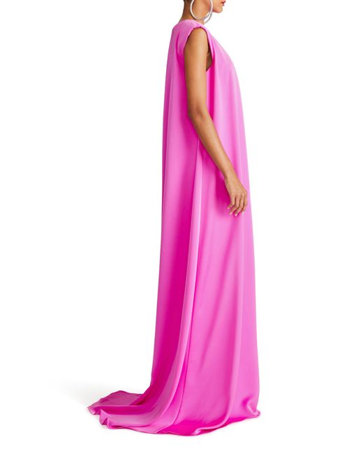 Halston Heritage Pink Tara Pleat Drape Satin Gown