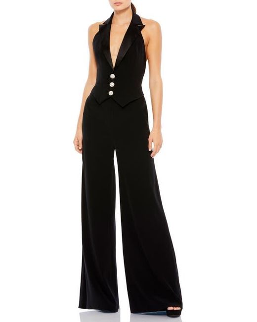 Mac Duggal Black Tuxedo Halter Jumpsuit