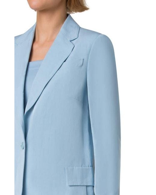 Akris Punto Blue One-Button Linen Boyfriend Blazer