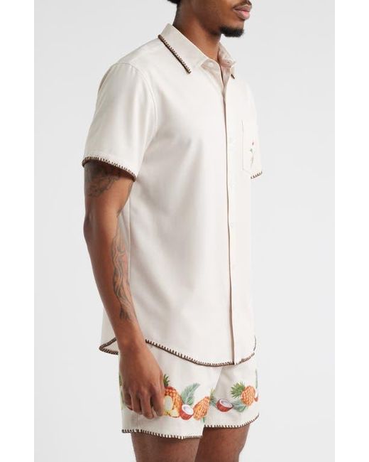 MAVRANS White Piña Colada Short Sleeve Performance Button-Up Shirt for men