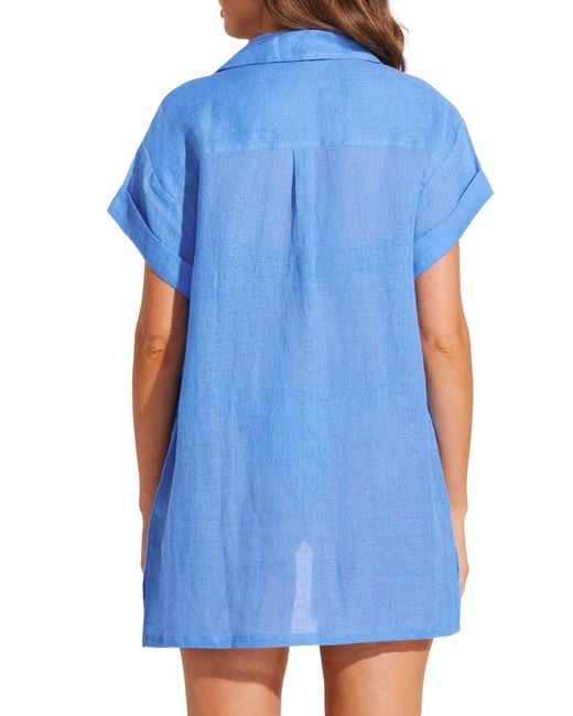 Vitamin A Blue Vitamin A Playa Pocket Linen Cover-up Button-up Shirt