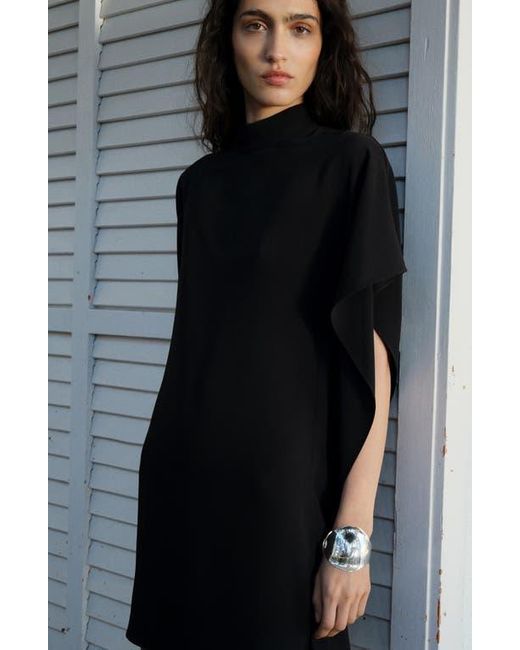 Mango Black Luna Asymmetric Mock Neck Minidress