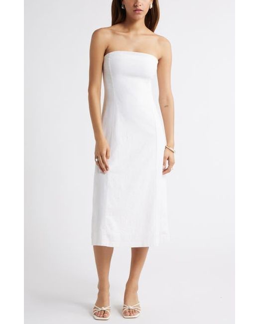 Open Edit White Strapless Linen Blend Midi Dress