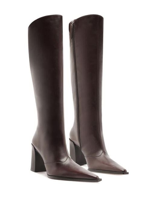 SCHUTZ SHOES Brown Raffaela Up Block Pointed Toe Knee High Boot