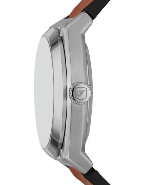 Fossil Gray Everett Leather Strap Watch, 42Mm for men