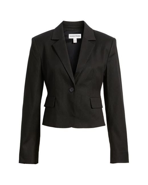 Nordstrom Black Crop One-Button Linen Blend Blazer