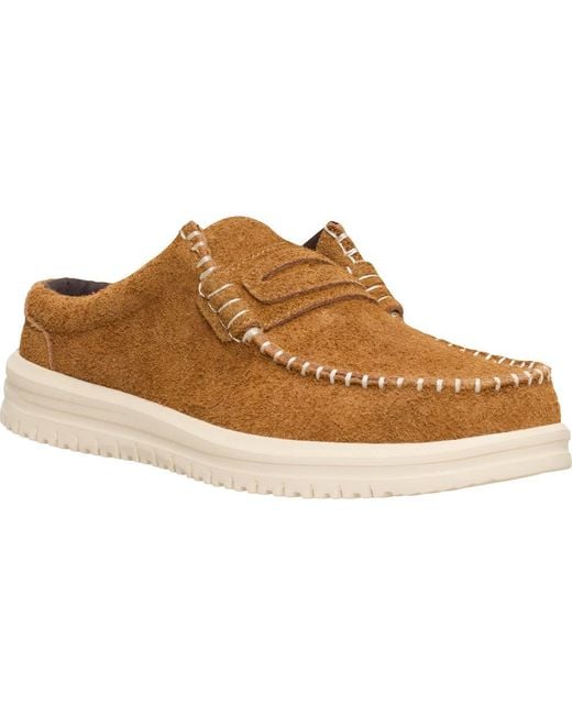 HeyDude Brown Wally Nxt Suede Loafer Mule for men