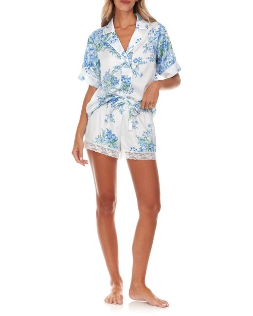 Flora Nikrooz Blue Selena Floral Satin Short Pajamas