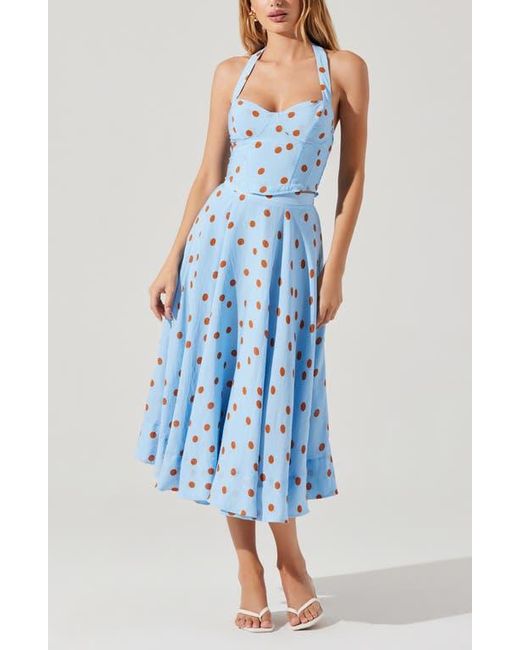 Astr Blue Janie Polka Dot Bustier Halter Top