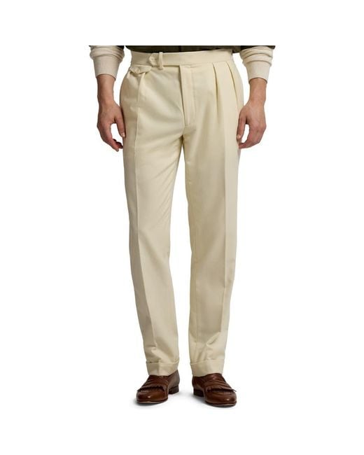 Ralph Lauren Natural Pleated Wool Flannel Trousers for men