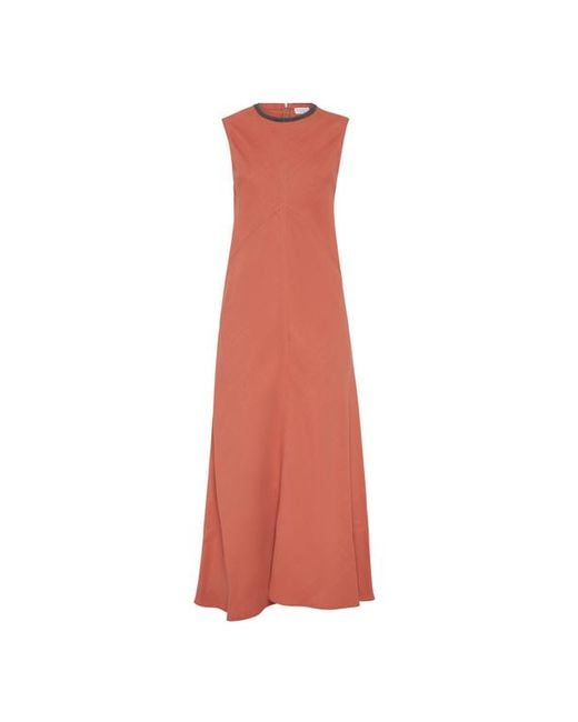 Brunello Cucinelli Orange Twill Dress With Monili