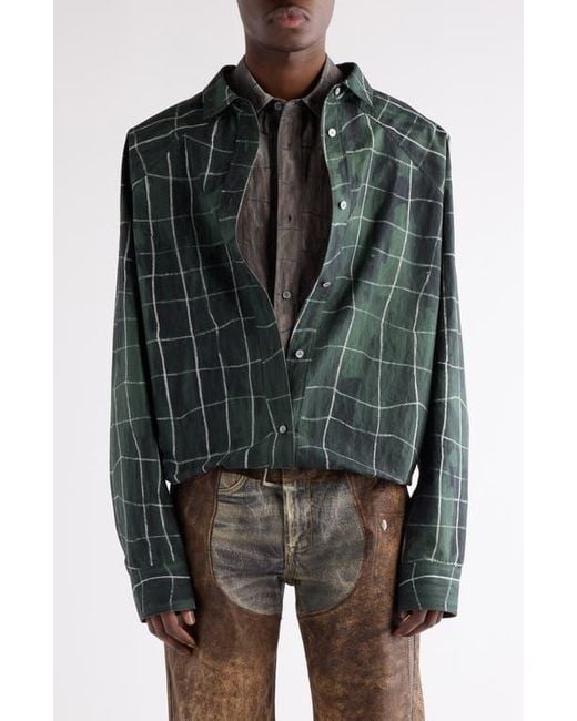 Acne Black Sayer Painted Check Papery Cotton Poplin Layered Button-Up Shirt for men