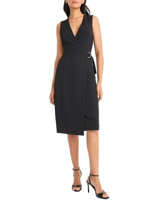 Maggy London Black Tailored Faux Wrap Dress