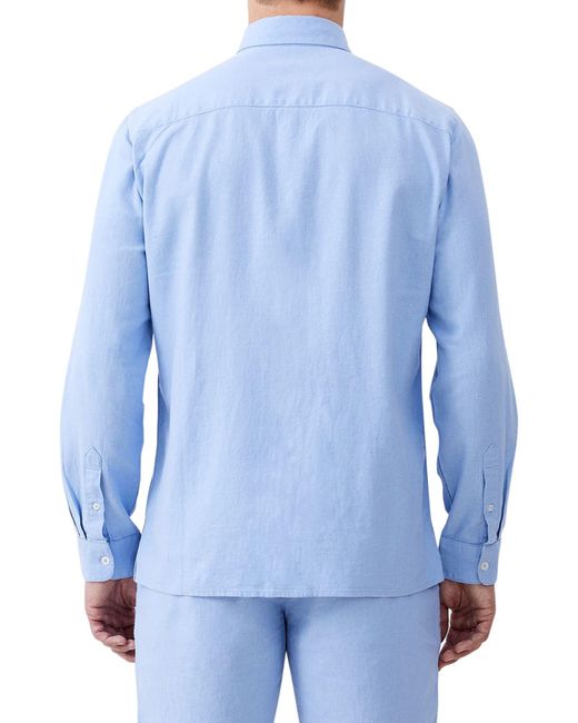 French Connection Blue Solid Linen Blend Button-up Shirt for men