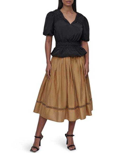 DKNY Black Shirred Puff Sleeve Peplum Top
