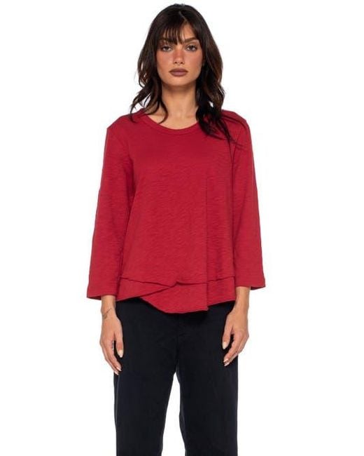 Wilt Red Shrunken Crew 3/4 Sleeve Mock Layer Tee