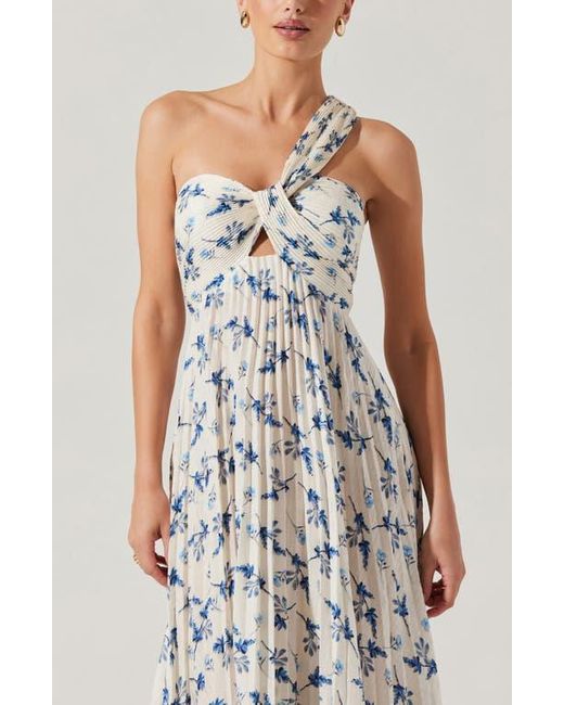 Astr Multicolor Rasya Floral Pleated One-Shoulder Maxi Dress