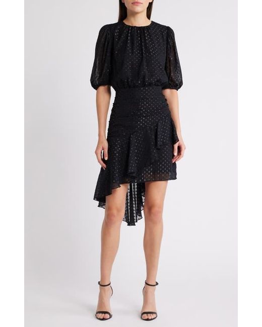 Chelsea28 Black Metallic Clip Dot Asymmetric Dress