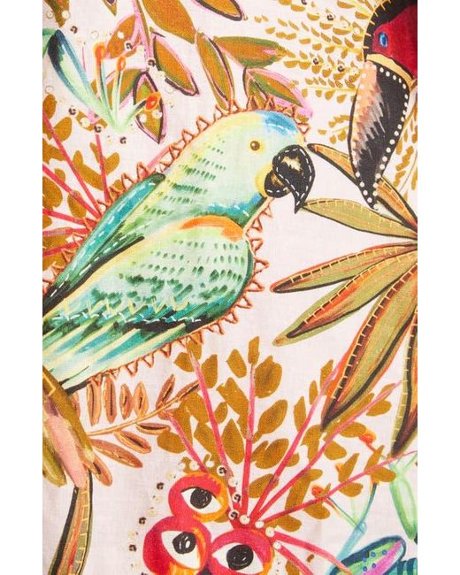 Farm Rio Pink Into The Jungle Print Linen Blend Wrap Minidress