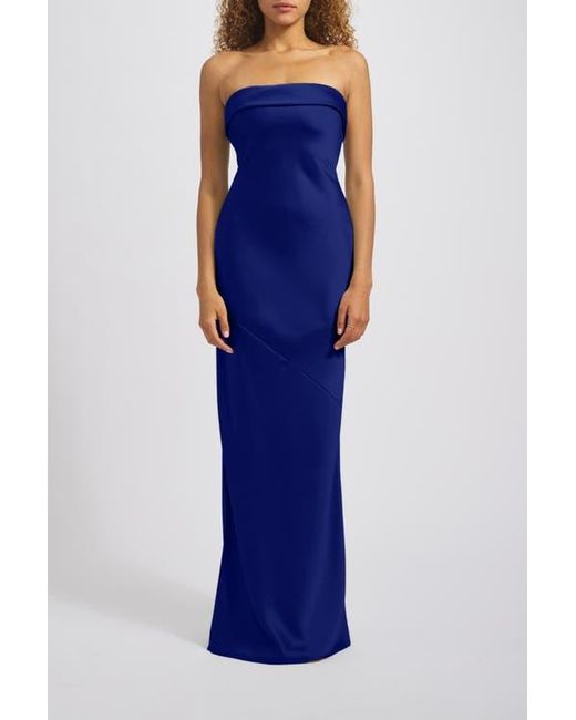 Amsale Blue Strapless Bias-Cut Gown
