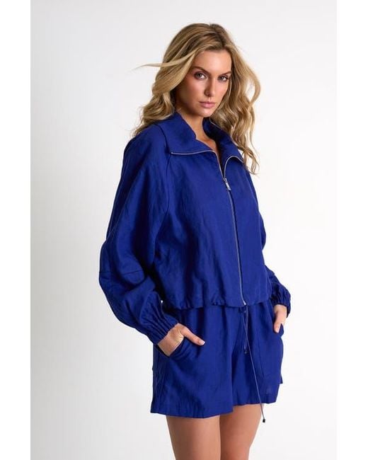 Shan Blue Linen Puffer Jacket