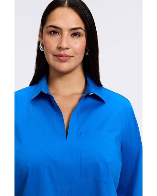 Foxcroft Blue Bella Solid Popover Top