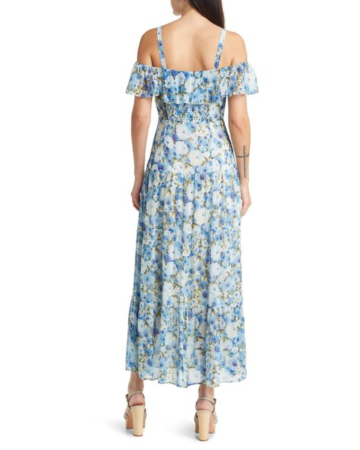 PAIGE Blue Carmelia Floral Cold Shoulder Silk Maxi Dress