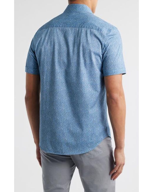 Bugatchi Blue Miles Ooohcotton Abstract Print Short Sleeve Button-Up Shirt for men