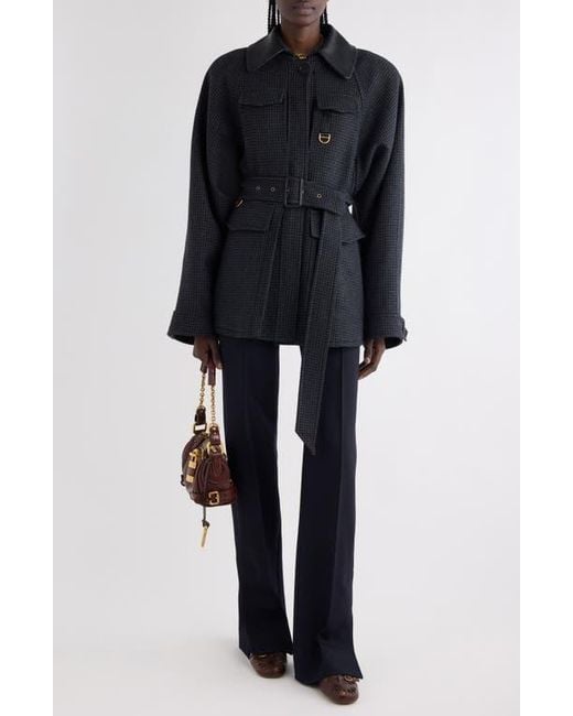 Chloé Black Houndstooth Wool Hunting Jacket