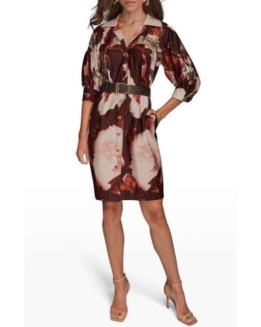 Donna Karan Brown Floral Print Belted Shirtdress