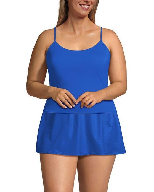 Lands' End Blue Tugless Quickdry Adjustable Strappy Back Tankini Top