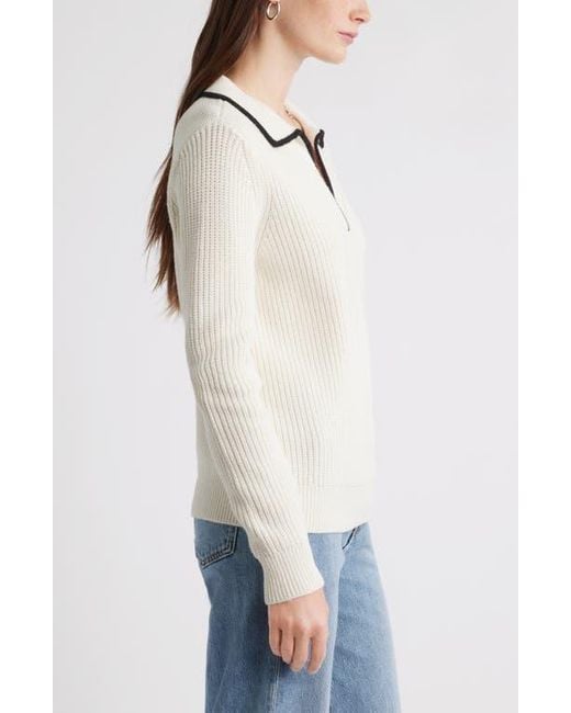 Caslon Blue Johnny Collar Cotton & Wool Sweater