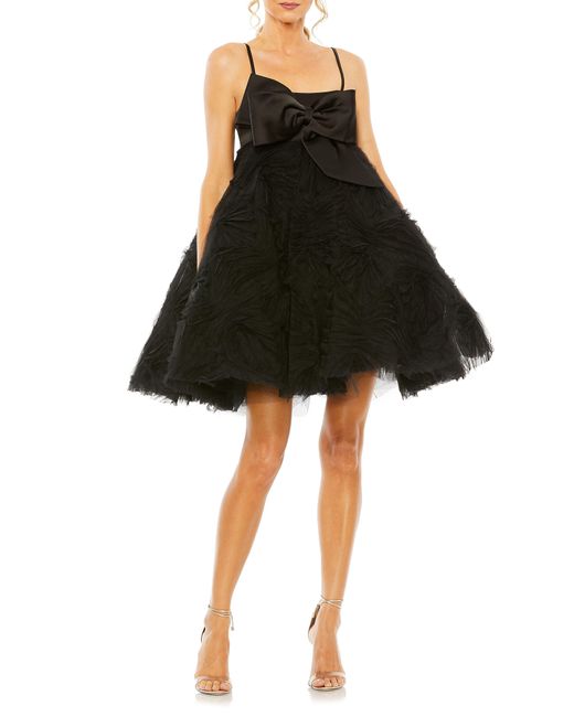 Mac Duggal Black Bow Front Tulle Babydoll Dress