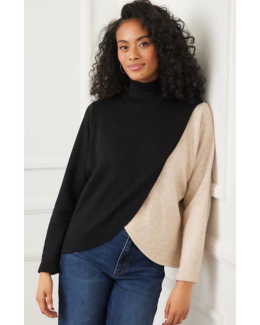 Karen Kane Black Colorblock Turtleneck Crossover Hem Knit Top