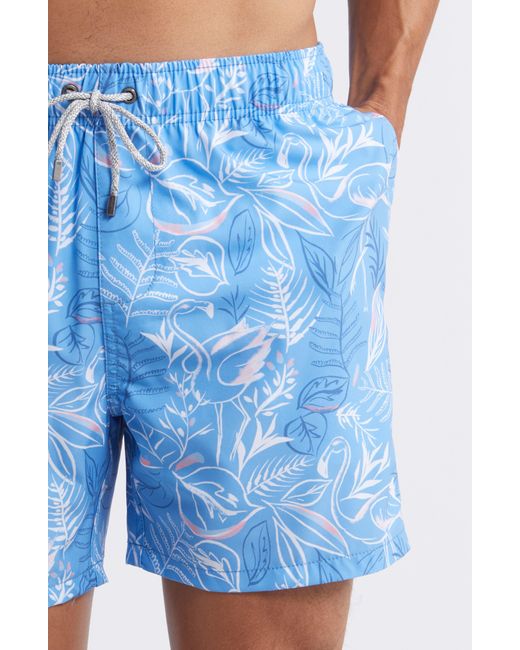 Vintage Summer Blue Tropical Print Water Repellent Swim Trunks for men