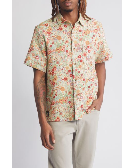 Percival Natural Clerk Floral Jacquard Short Sleeve Cotton Button-up Shirt for men