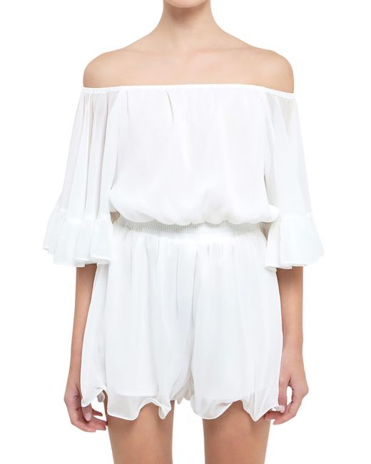Endless Rose White Off The Shoulder Ruffle Sleeve Romper