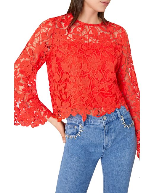 MILLY Red Catelyn Lace Top