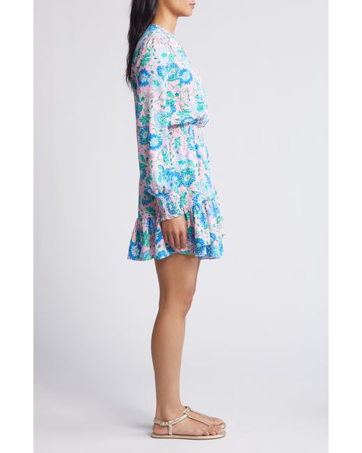 Lilly Pulitzer Blue Lilly Pulitzer Cristiana Floral Long Sleeve Surplice Neck Dress