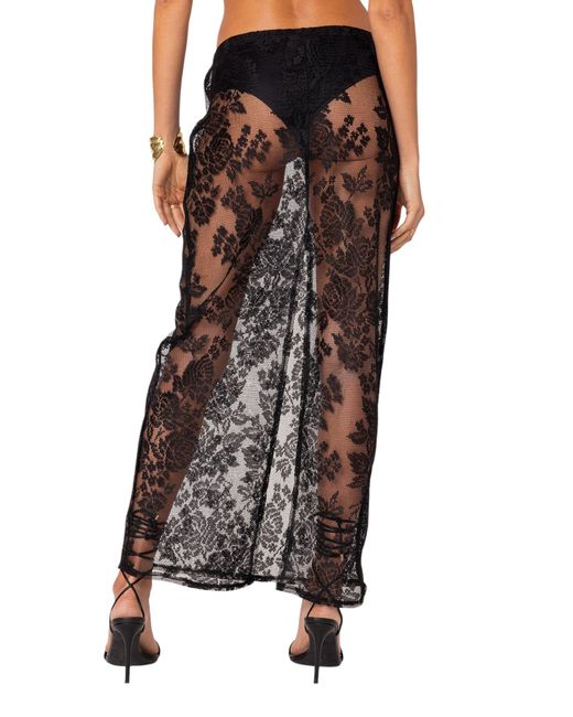 Edikted Black Bess Sheer Lace Cover-up Maxi Skirt