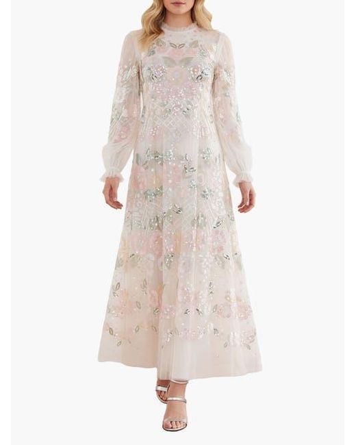 Needle & Thread Pink Rosalie Long Sleeve Ankle Gown