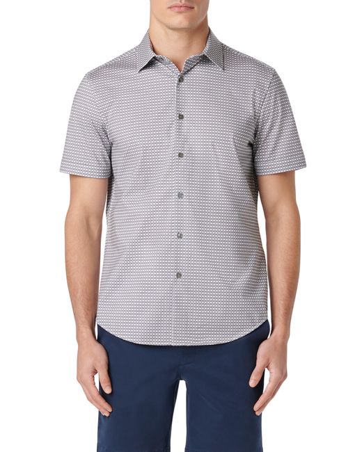 Bugatchi Gray Miles Ooohcotton Geo Print Short Sleeve Button-up Shirt for men