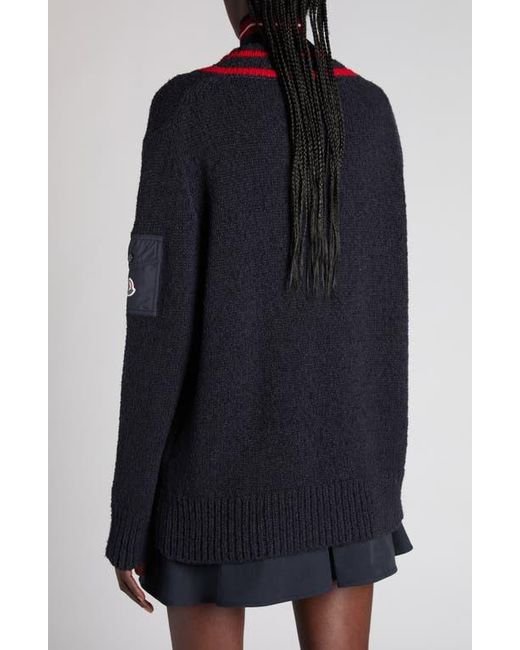 Moncler Blue Padded V-Neck Sweater