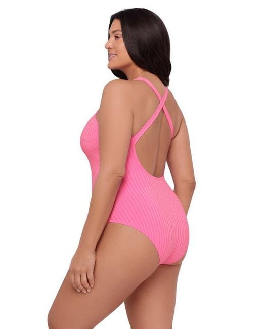 S3 Pink Ribbed Scoopneck Crossback One Piece Swimsuit