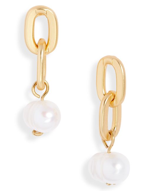 Karine Sultan Metallic Chain Link Freshwater Pearl Drop Earrings