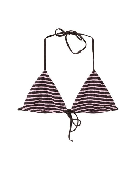 Mango Brown Stripe Rib Triangle Bikini Top