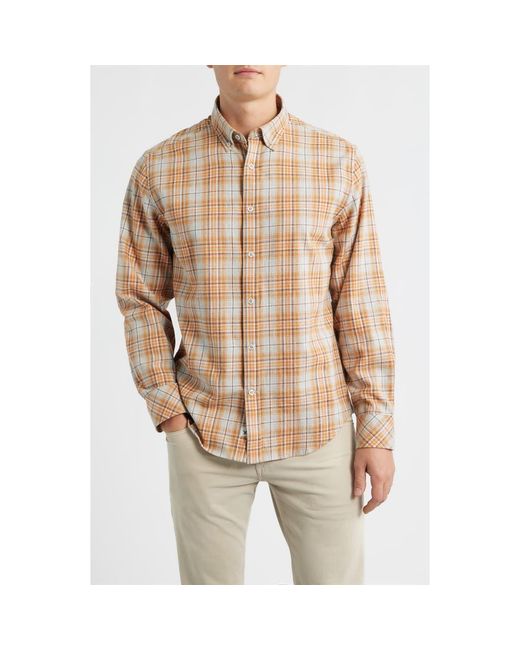 James Campbell Natural Vulcan Trim Fit Plaid Cotton Button-Up Shirt for men