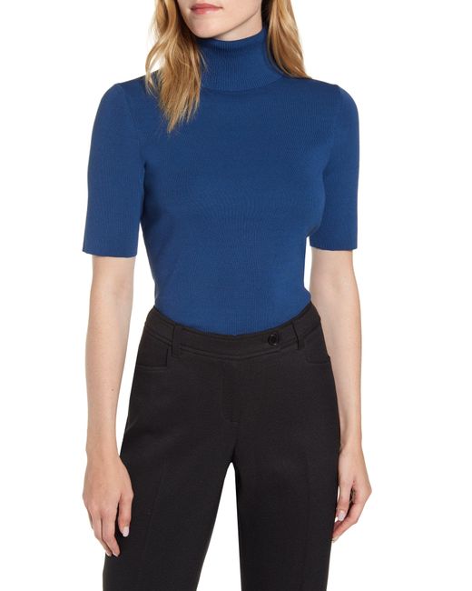 Anne Klein Blue Short Sleeve Turtleneck Sweater