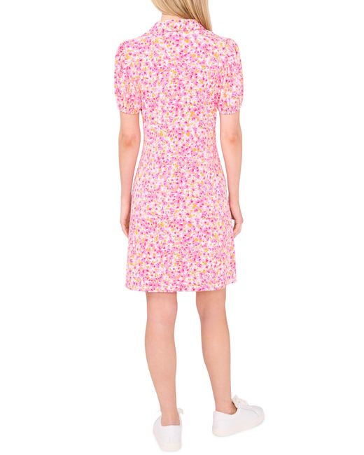 Cece Pink Floral Print Knit Polo Dress