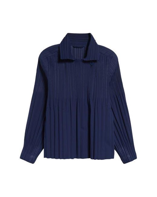 Pleats Please Issey Miyake Blue Smooth Pleated Coat